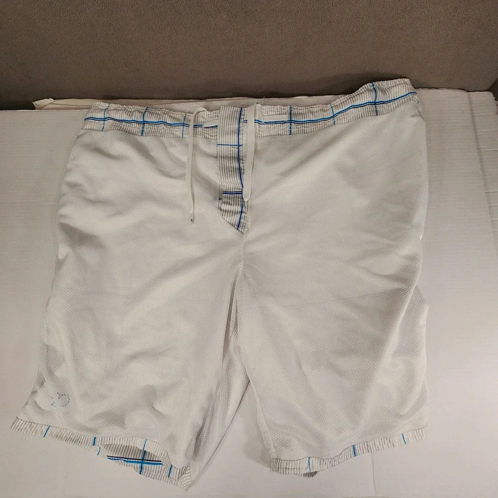 OP Ocean Pacific Board Shorts 3XL 48-50 Men Plaid Swim Trunks White‎ Blue Mesh